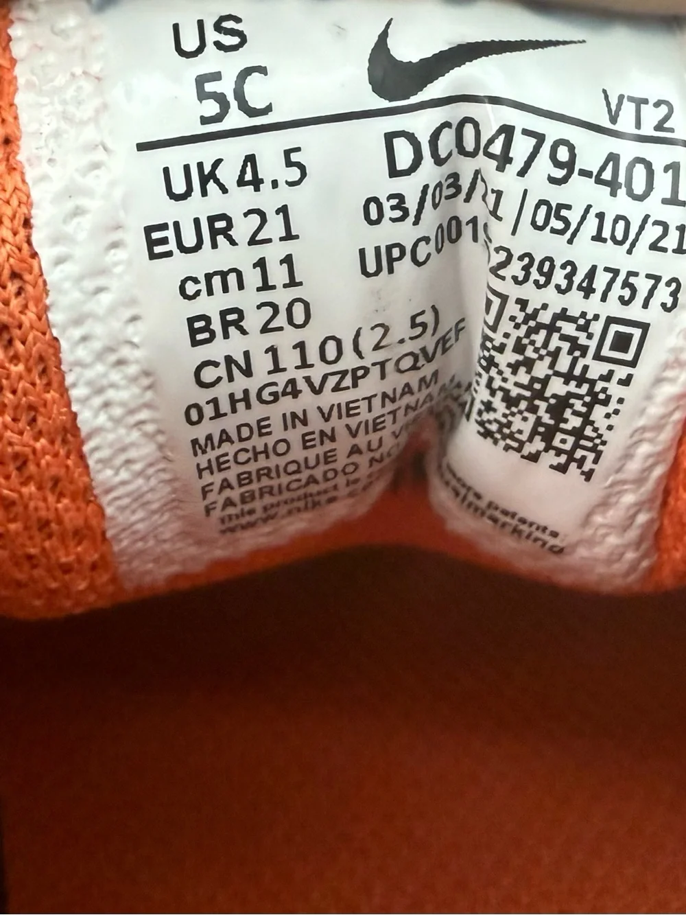 Nike Waffle One Midnight White Orange Toddler Shoes Sz(5C)